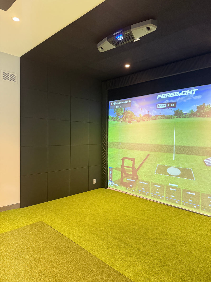 Turnkey golf simulator installation by Golf2U in a finished home bay